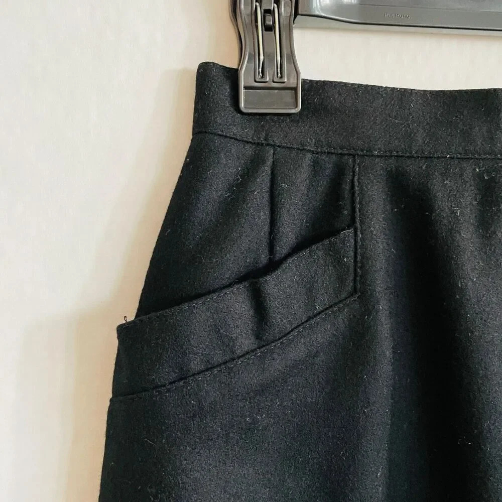 Vintage 80s Size 8 Forenza Skirt - Black Wool Pockets Buttons Sportwear - Picture 6 of 8